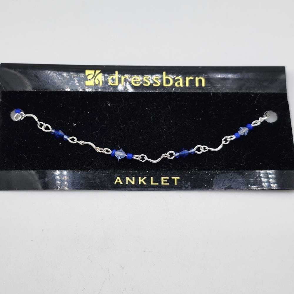 Nwt‎ Dressbarn Silver Tone Blue Bead Anklet